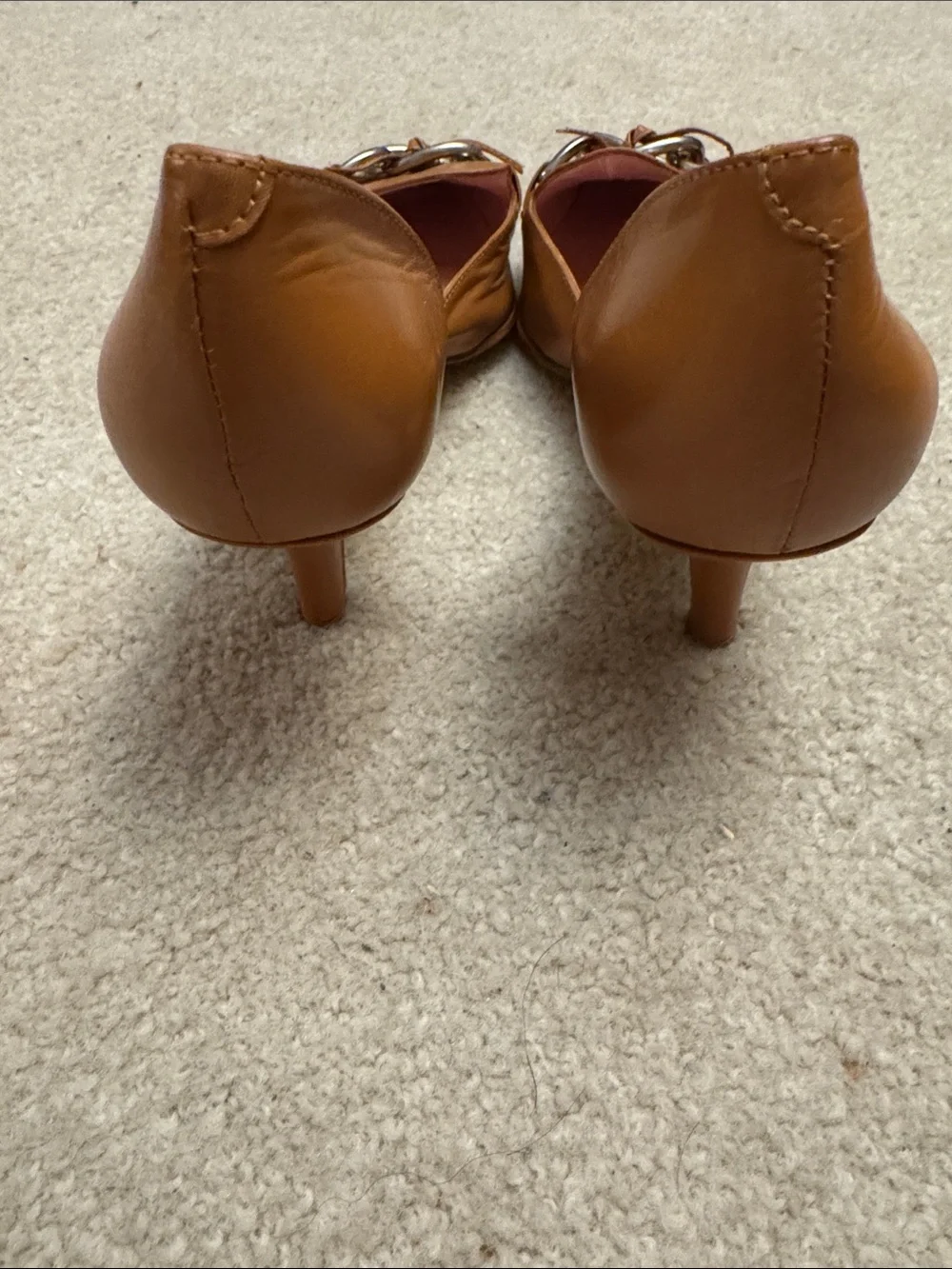 Coup D'état Tan Leather Chain-Accent Pointed Flats